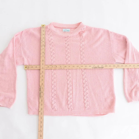 Vintage Willow Ridge Pink Cable Knit Mockneck Barbiecore Preppy Sweater L - Picture 4 of 10